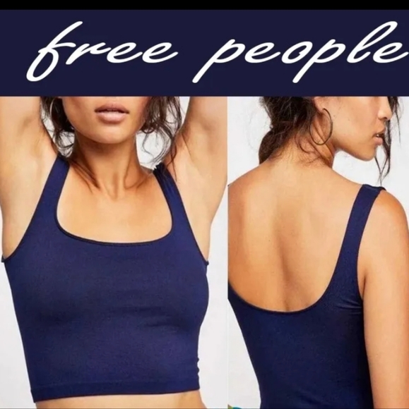 Free People- Scoop Neck Crop (Navy)-XS/S - Picture 1 of 6
